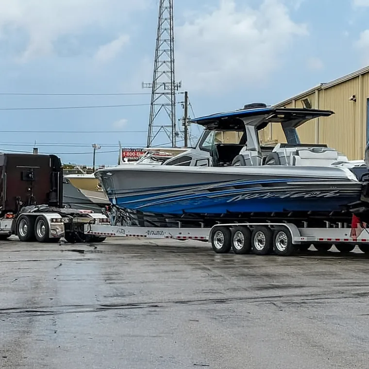 Boat secured with straps on the trailer before a long haul